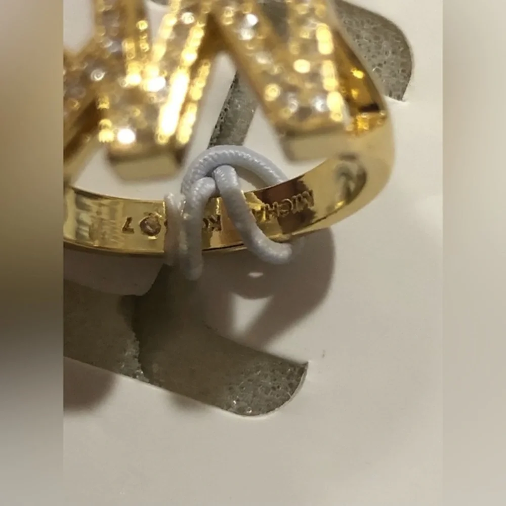 Michael Kors Gold-plated crystal rhinestone‎ MK Logo Ring Size 7 new